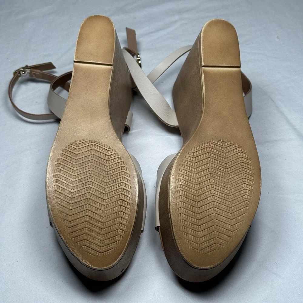 Steve Madden Welsh Leather Wedge Sandals Womens Size 9 Nude Platform Ankle Strap